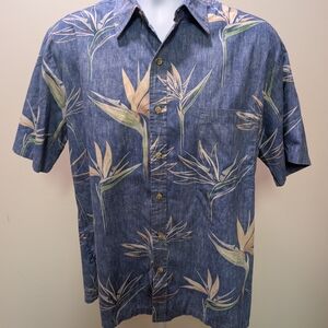 Tropical Blue Leaf Print Men's Shirt